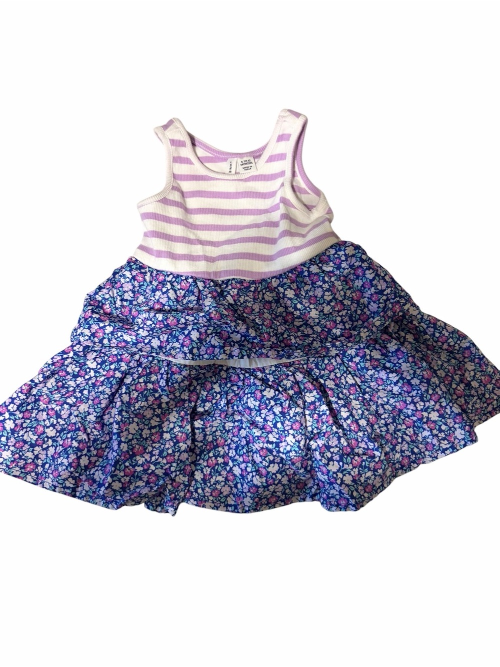 Janie & Jack Girls Lavender Stripe Tank Top with Blue Floral Skirt Dress